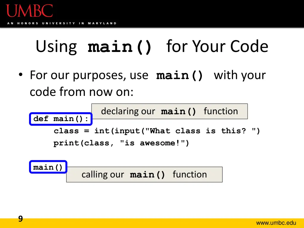 using main for your code