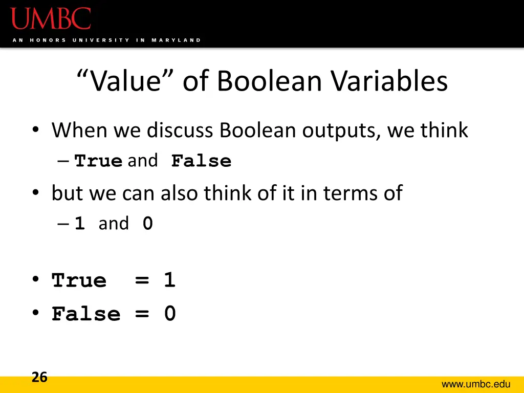 value of boolean variables