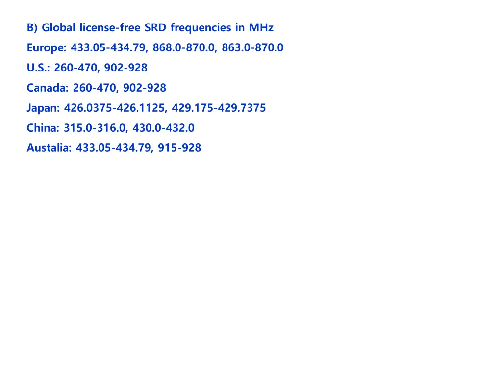 b global license free srd frequencies