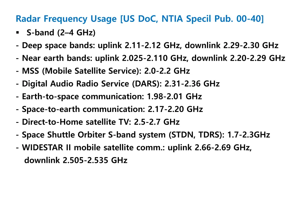 radar frequency usage us doc ntia specil