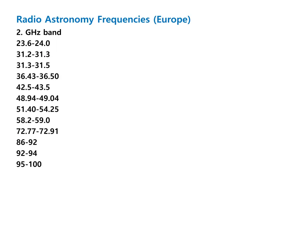 radio astronomy frequencies europe 2 ghz band 1