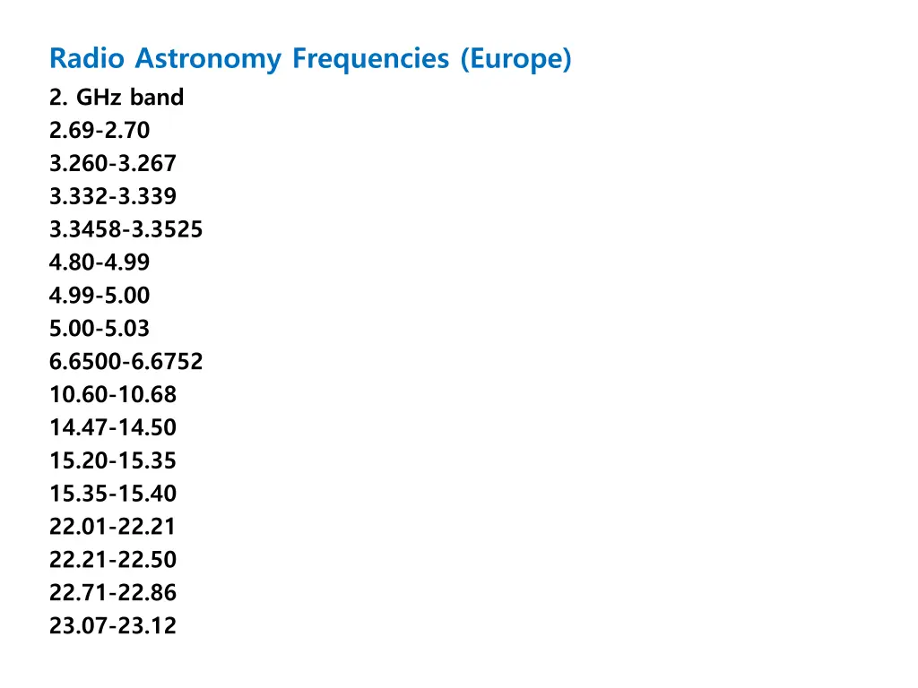 radio astronomy frequencies europe 2 ghz band