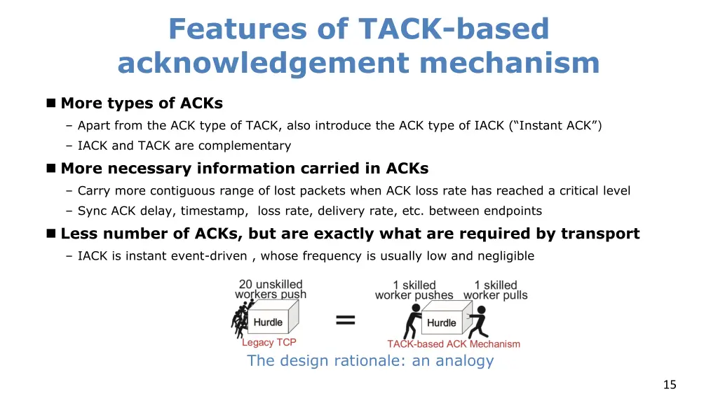 features of tack based acknowledgement mechanism
