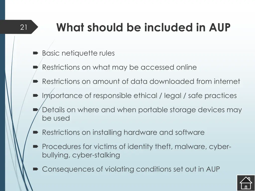 what should be included in aup