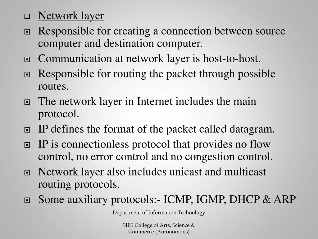 network layer responsible for creating