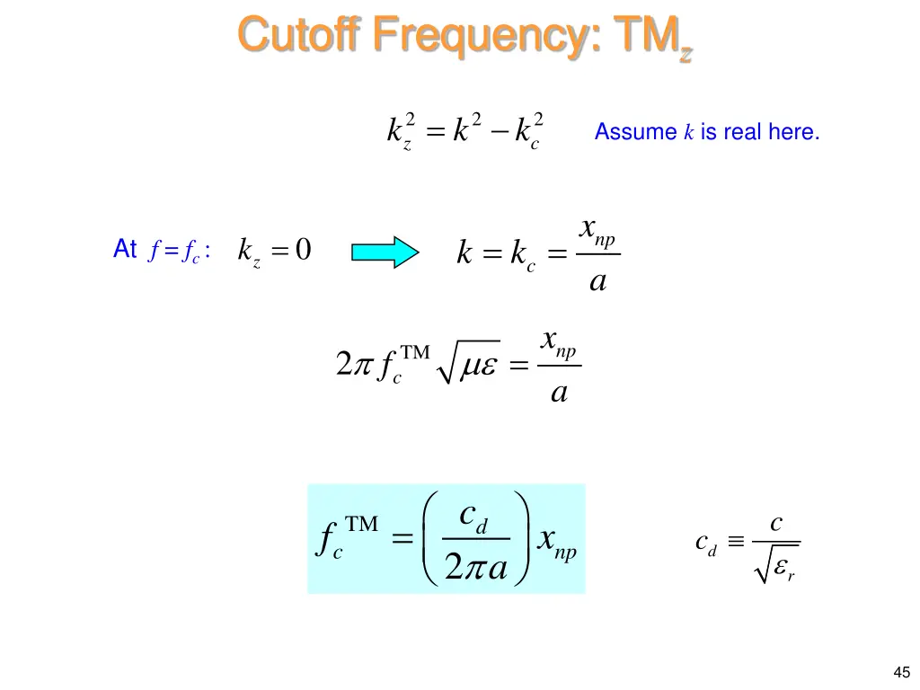cutoff frequency tm z