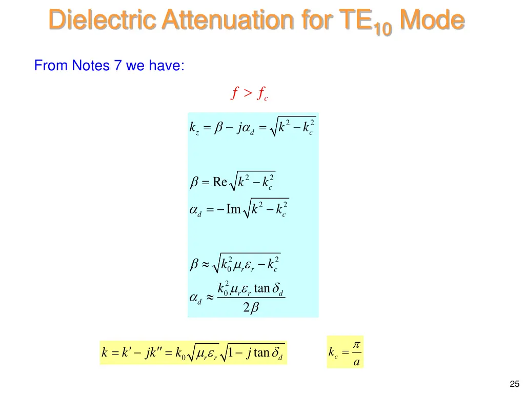 dielectric attenuation for te 10 mode