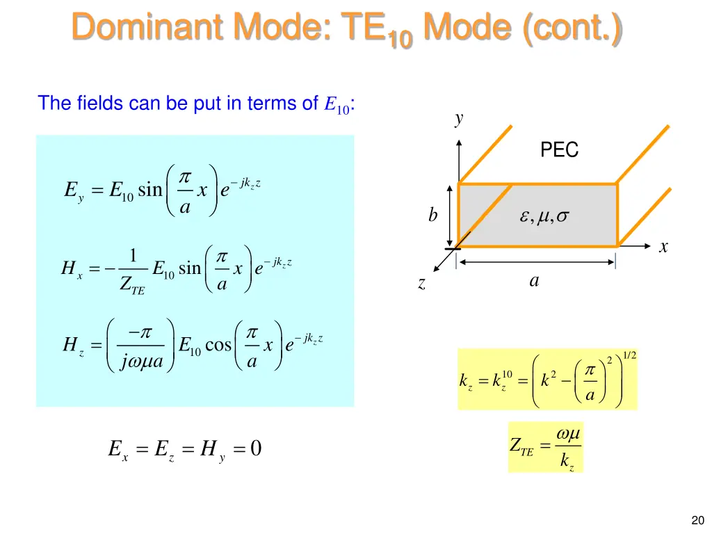 dominant mode te 10 mode cont