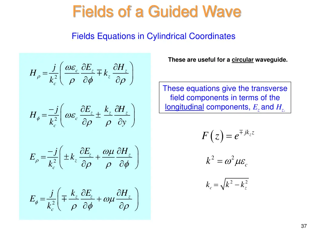 fields of a guided wave