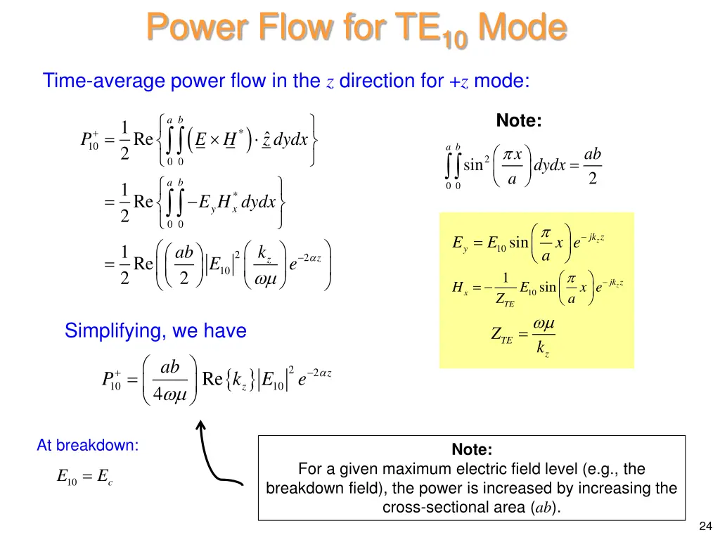 power flow for te 10 mode