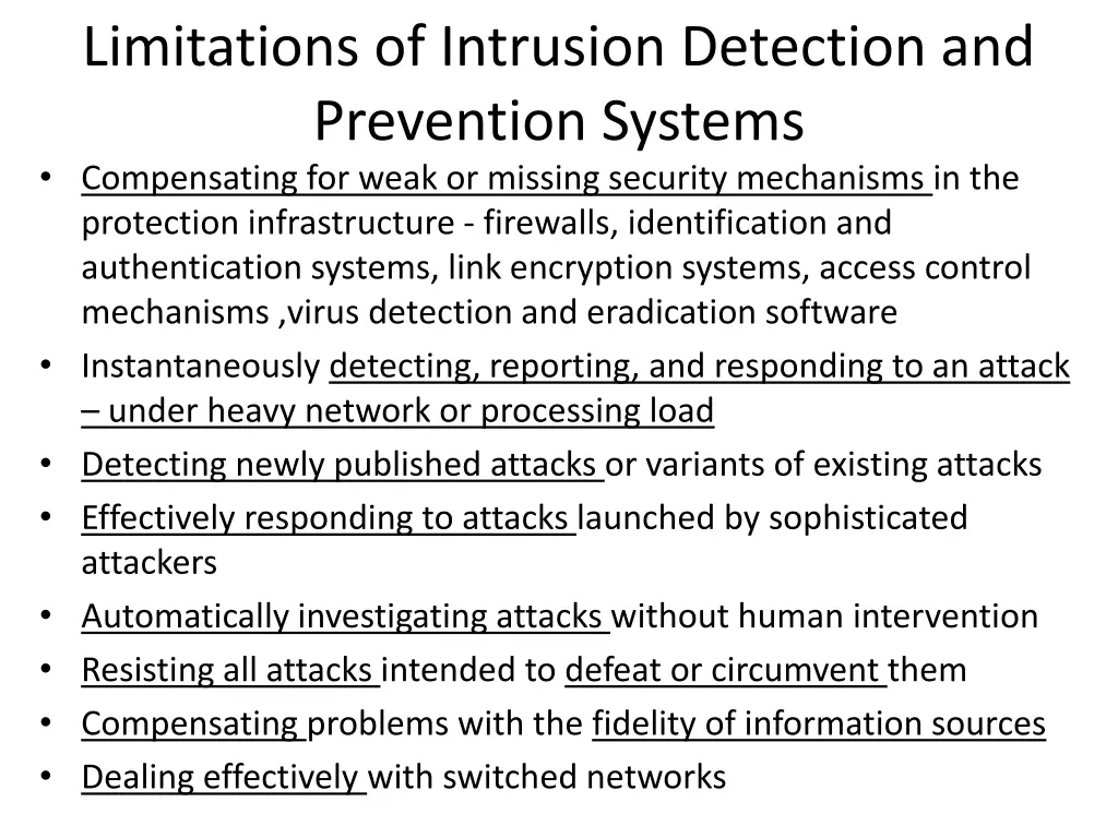 limitations of intrusion detection and prevention