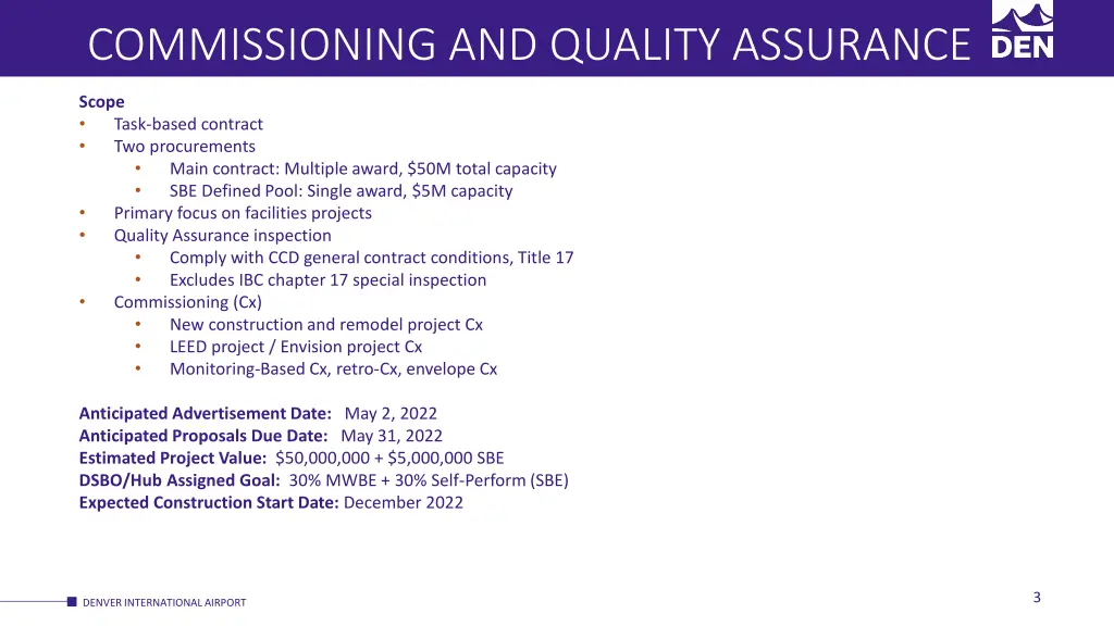 commissioning and quality assurance