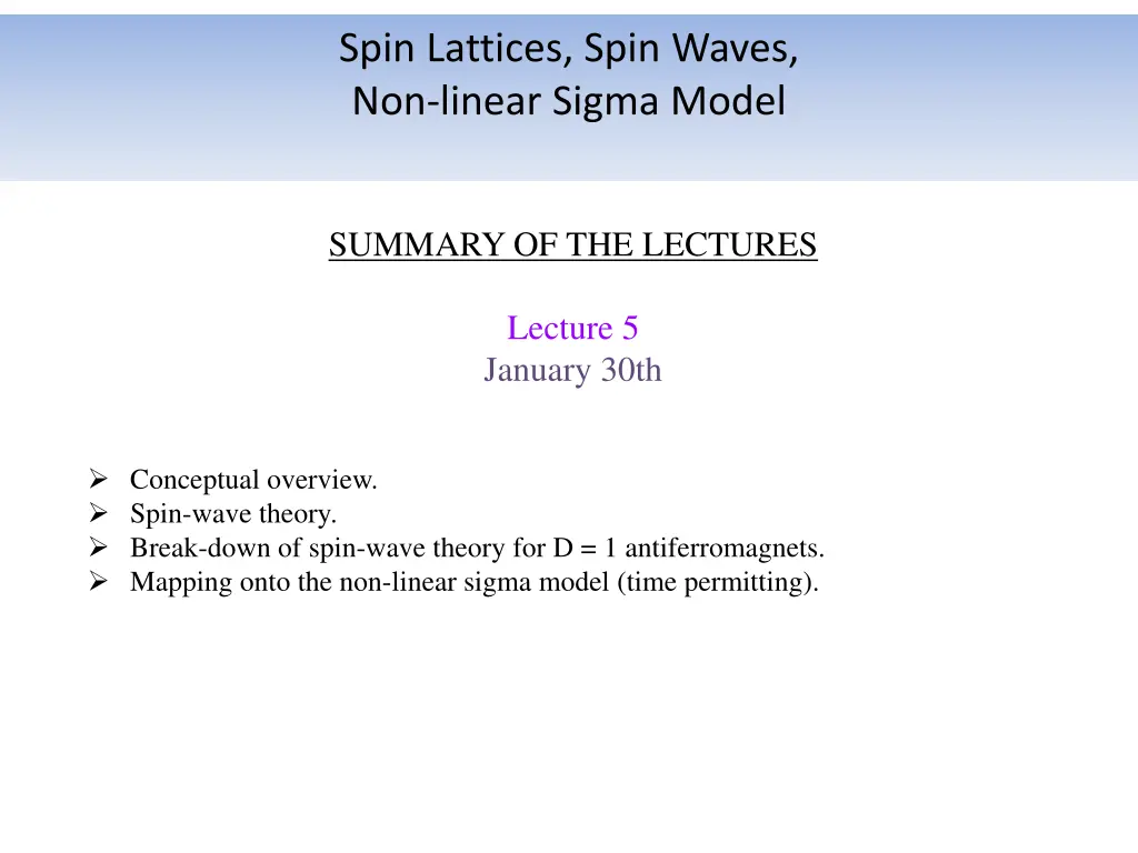 spin lattices spin waves non linear sigma model