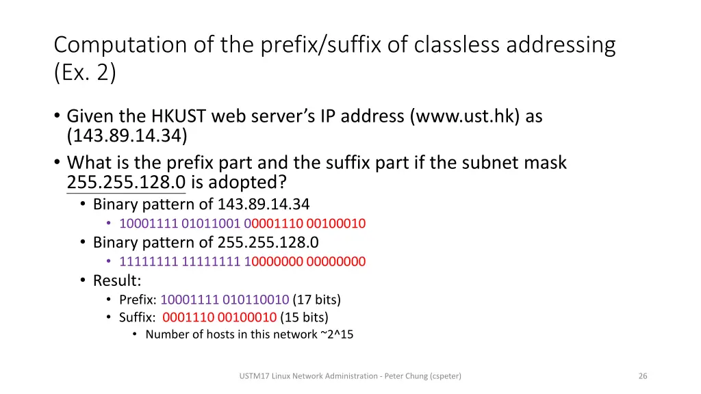 computation of the prefix suffix of classless 1