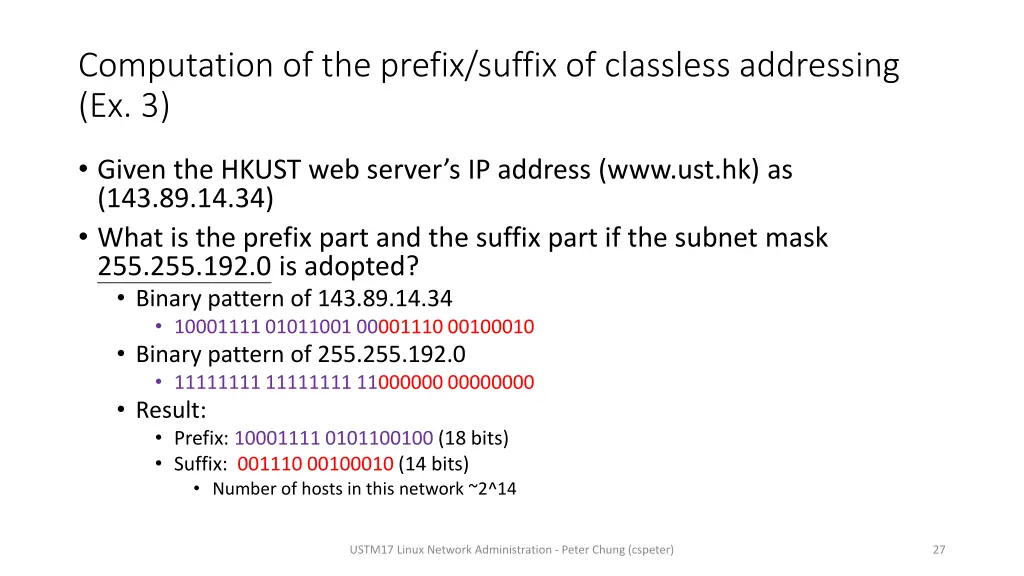 computation of the prefix suffix of classless 2