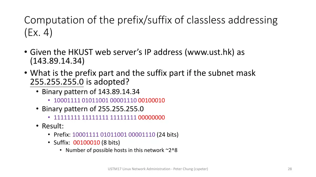 computation of the prefix suffix of classless 3