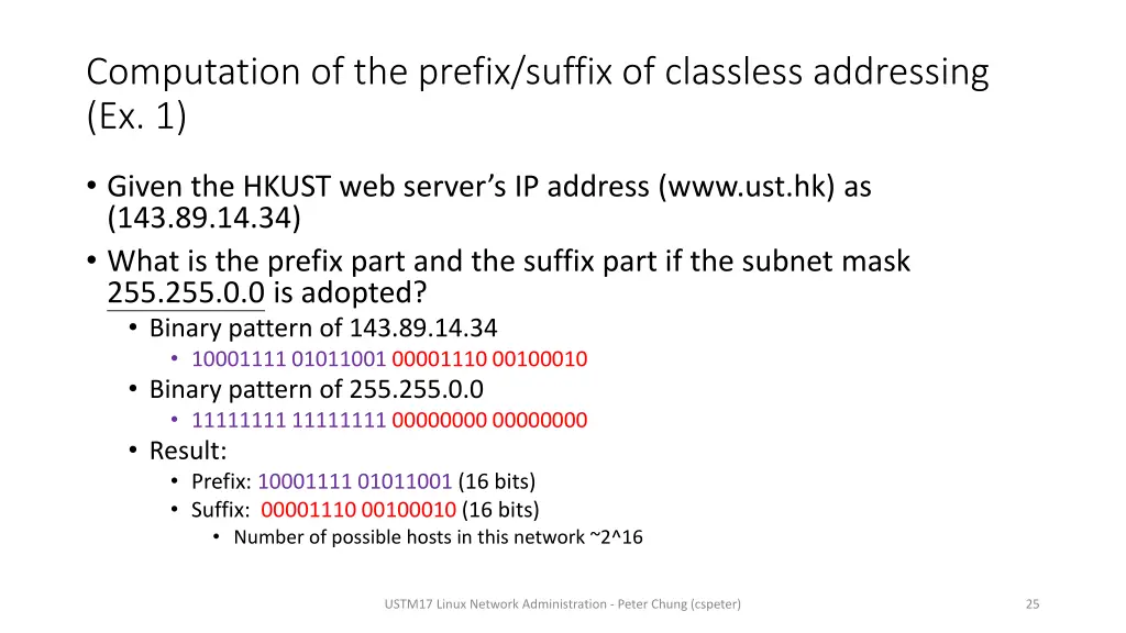 computation of the prefix suffix of classless