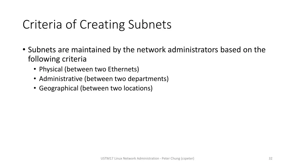 criteria of creating subnets