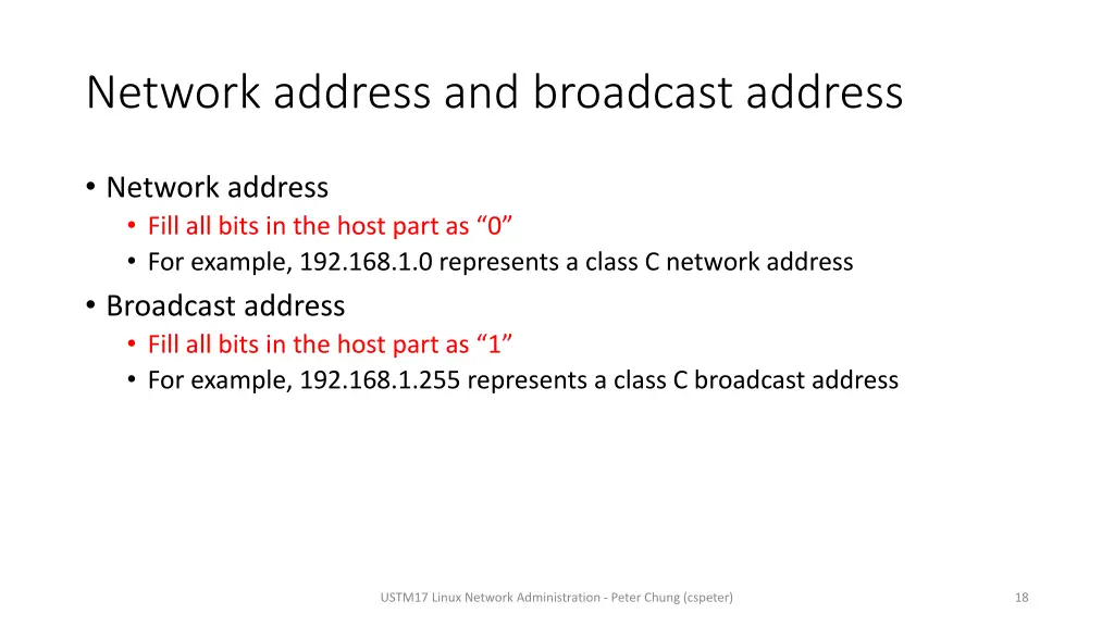 network address and broadcast address