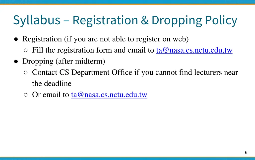 syllabus registration dropping policy