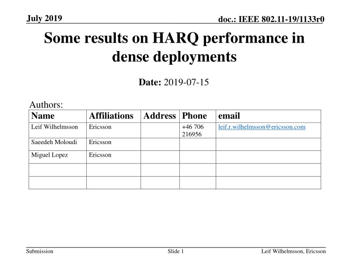 july 2019 some results on harq performance