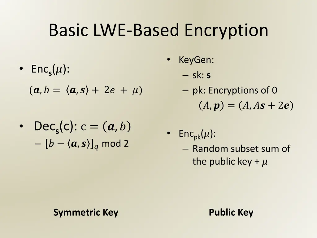 basic lwe based encryption