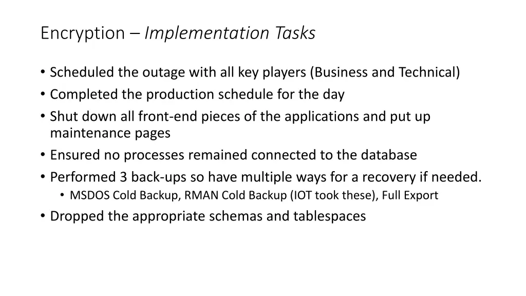 encryption implementation tasks