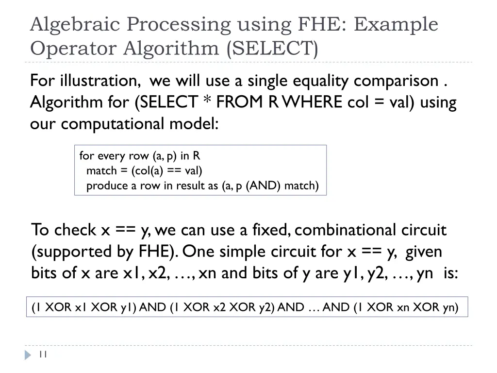 algebraic processing using fhe example operator