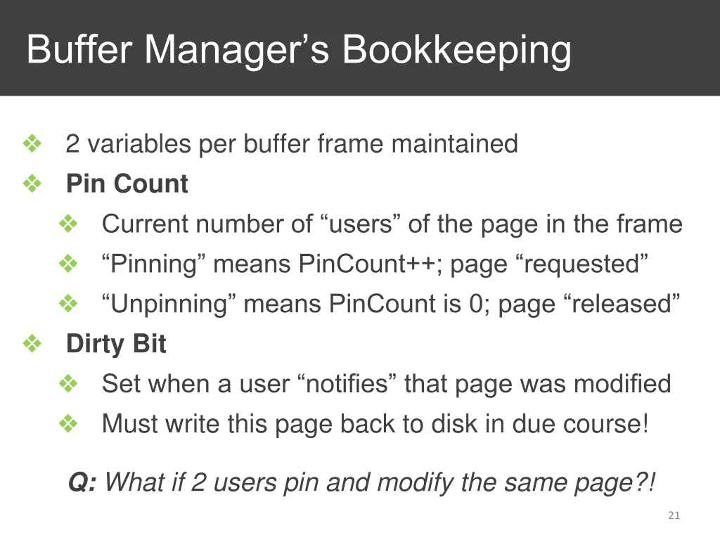 buffer manager s bookkeeping