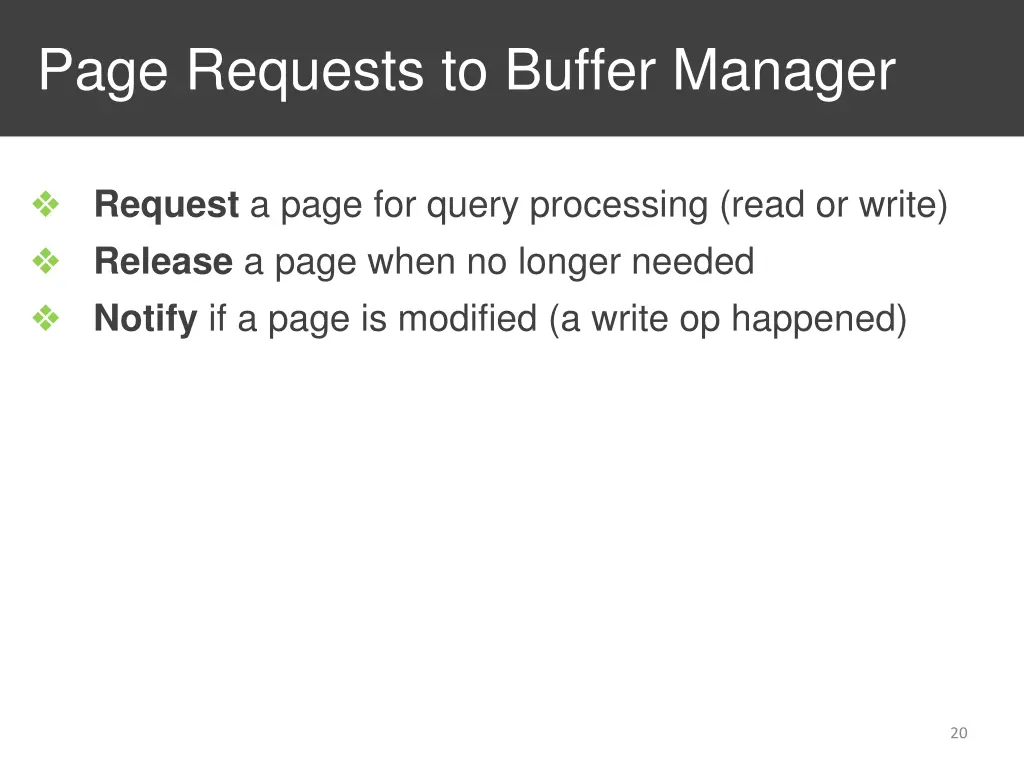 page requests to buffer manager