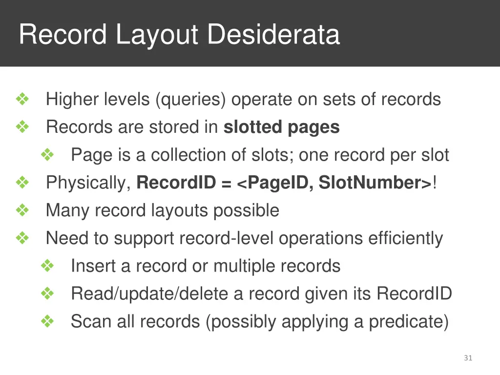 record layout desiderata