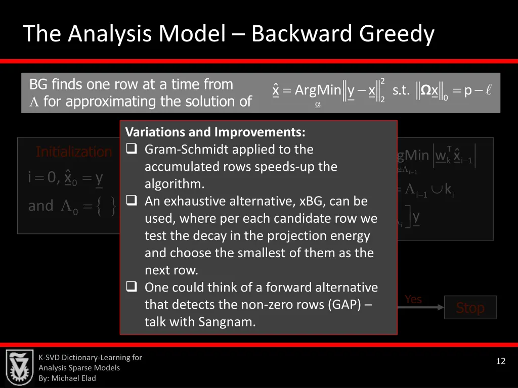 the analysis model backward greedy