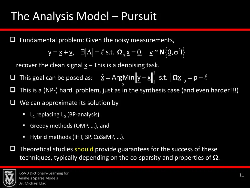 the analysis model pursuit