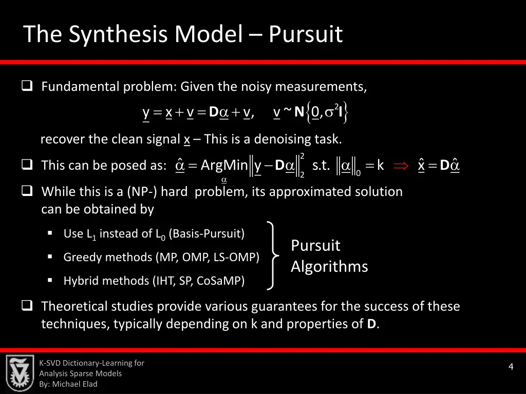 the synthesis model pursuit