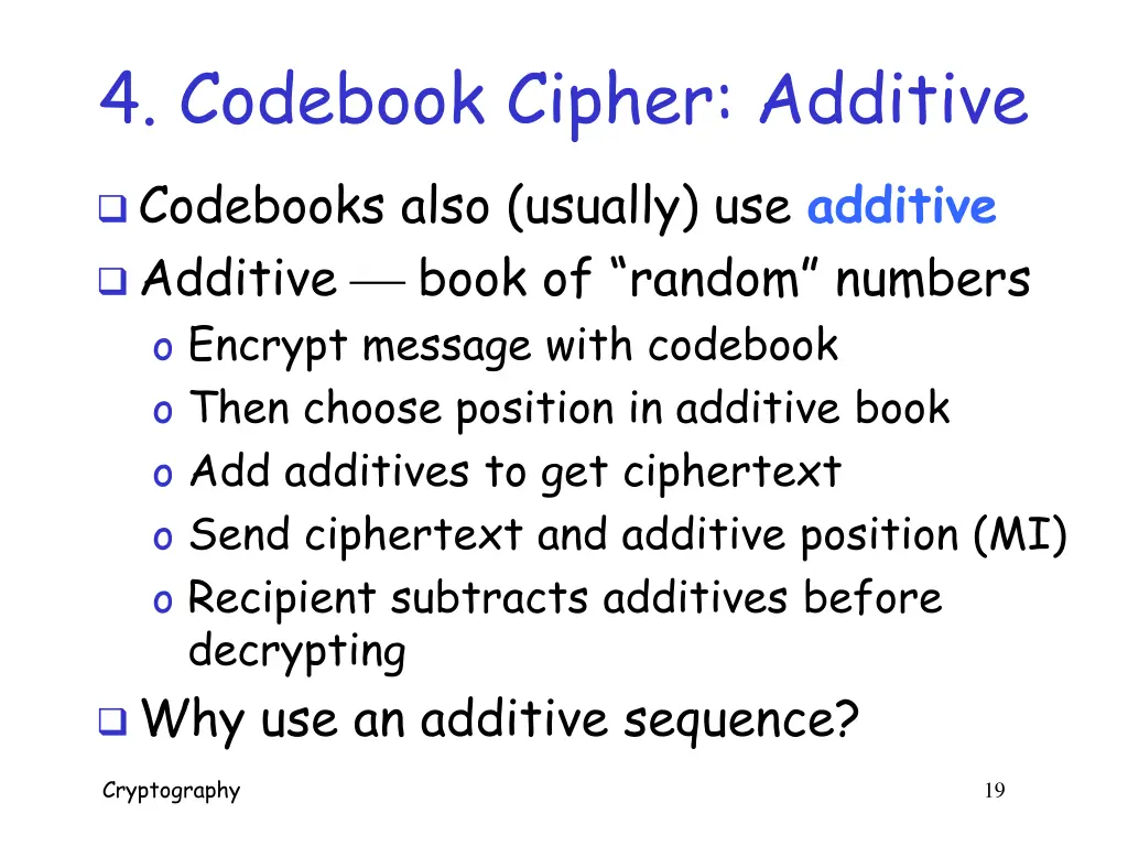 4 codebook cipher additive