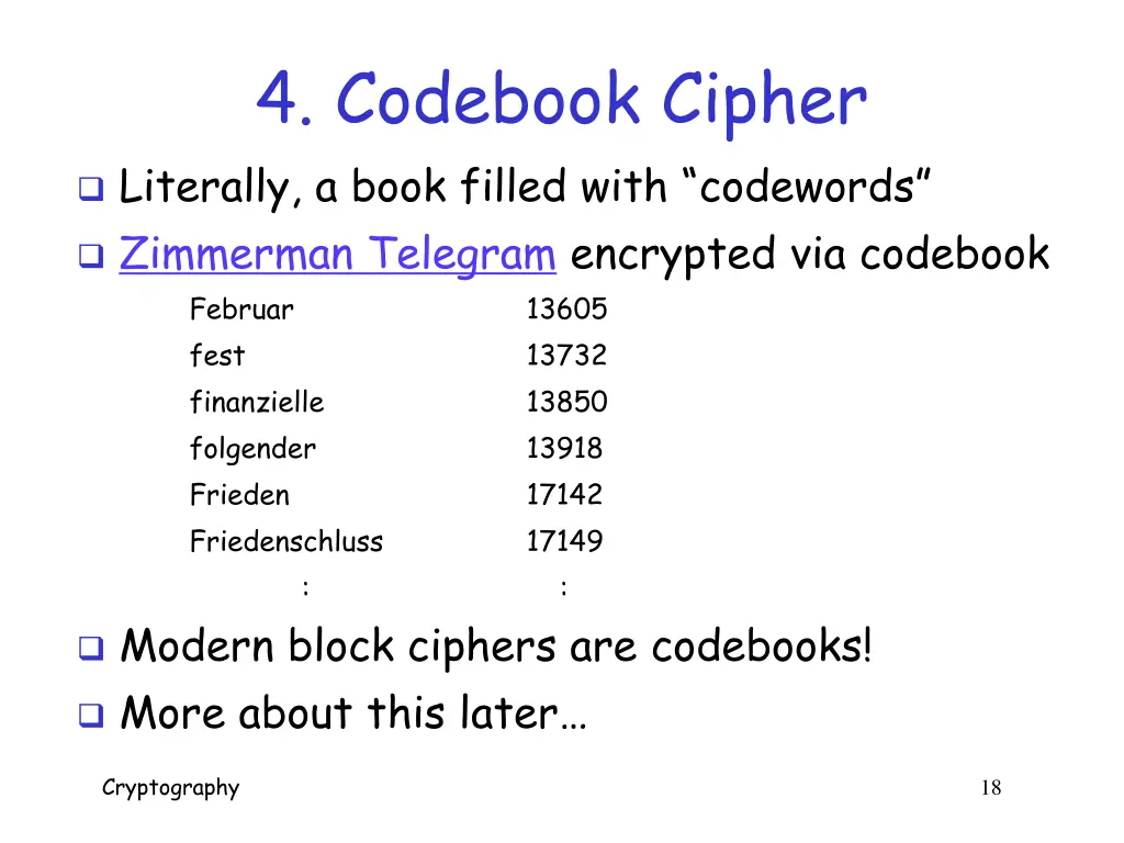 4 codebook cipher literally a book filled with