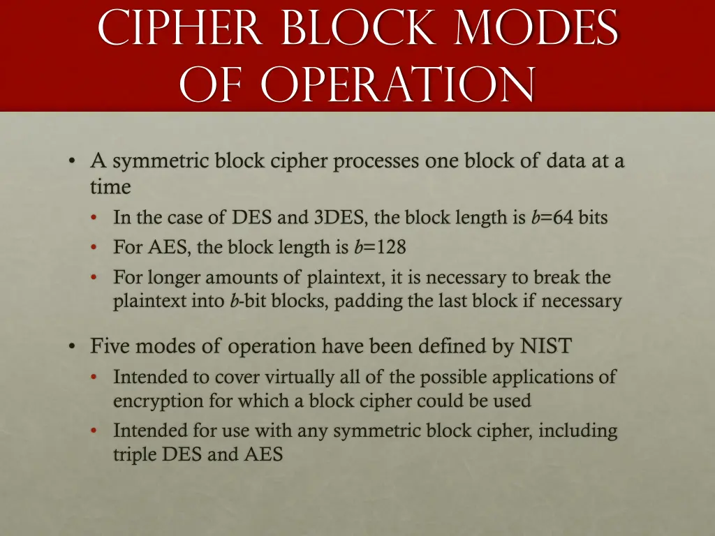cipher block modes of operation