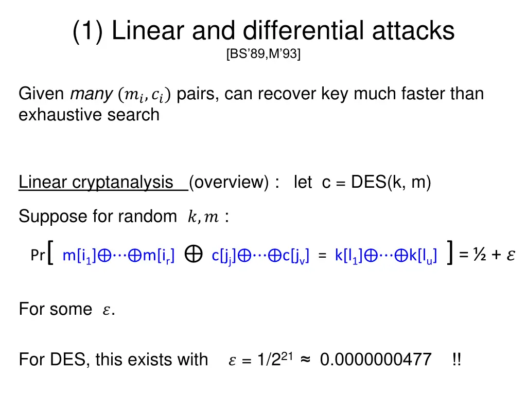 1 linear and differential attacks bs 89 m 93
