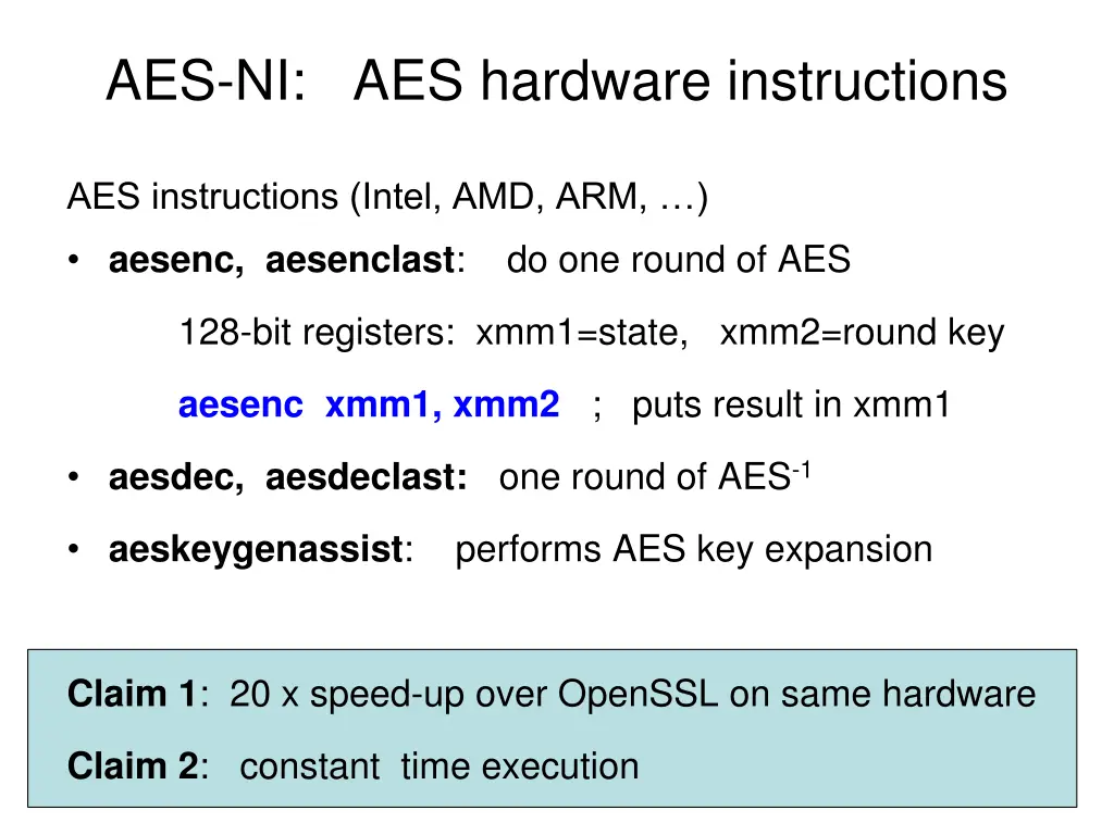 aes ni aes hardware instructions