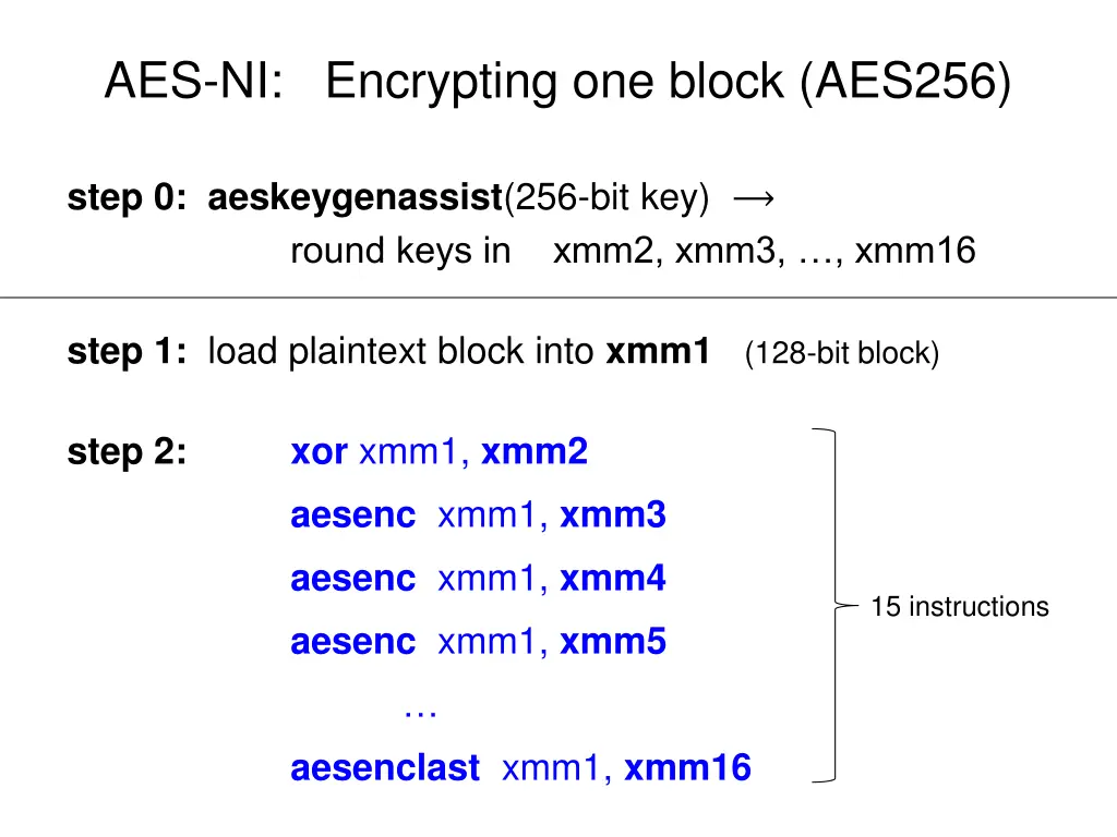 aes ni encrypting one block aes256