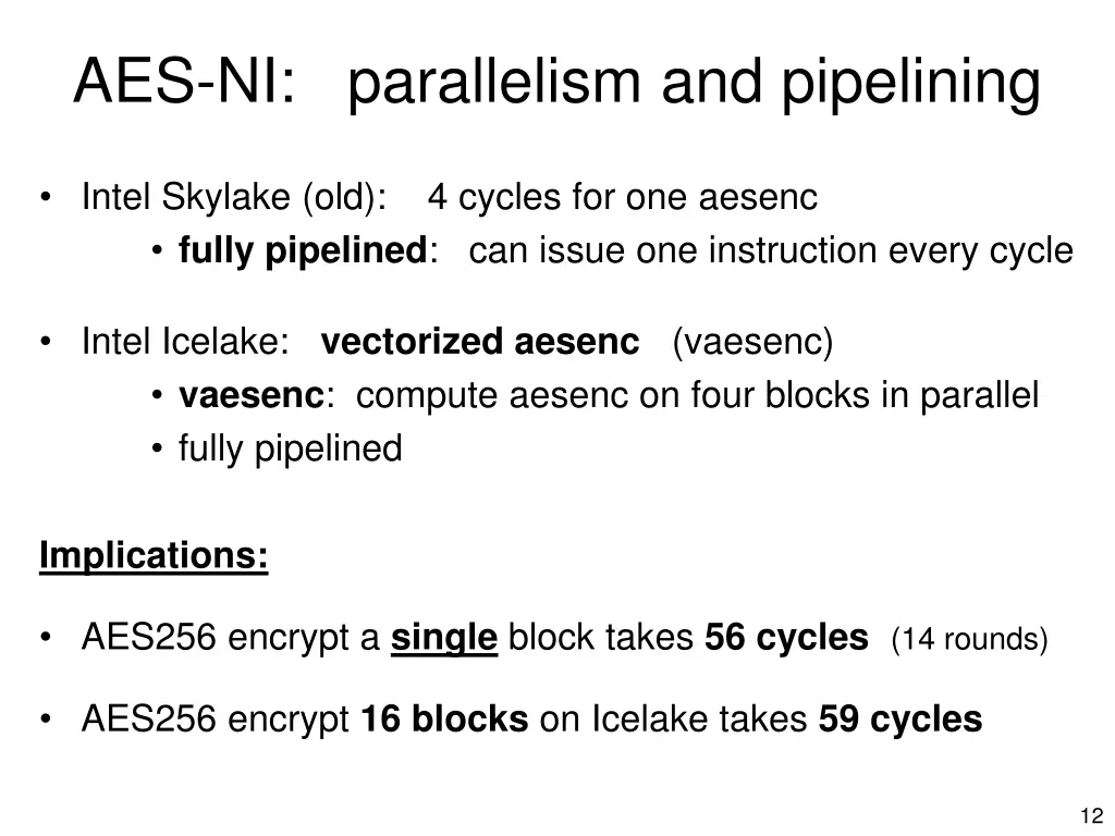 aes ni parallelism and pipelining