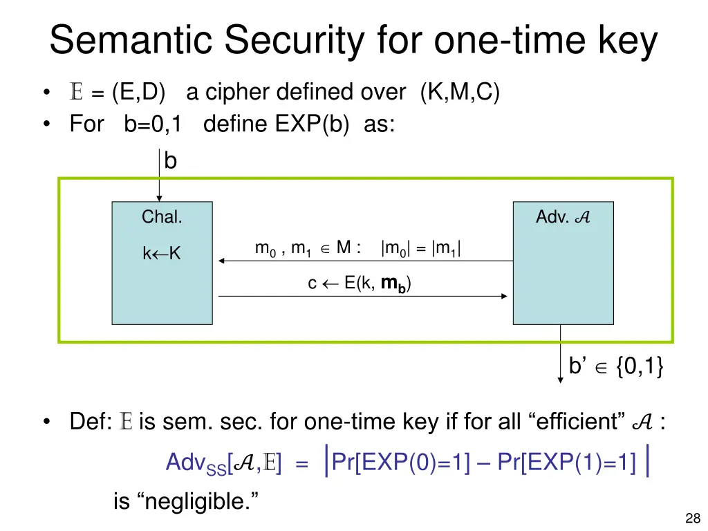 semantic security for one time key