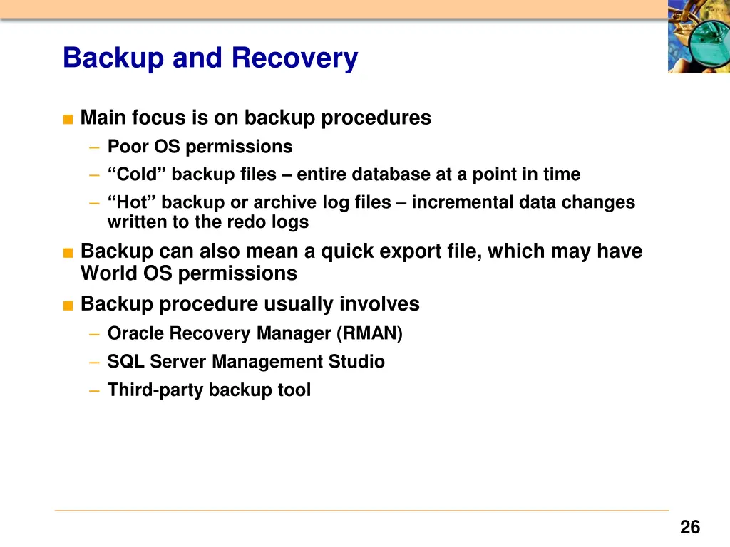 backup and recovery