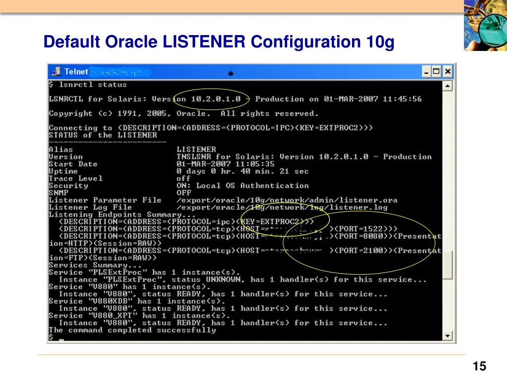 default oracle listener configuration 10g