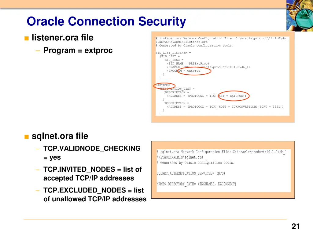 oracle connection security listener ora file