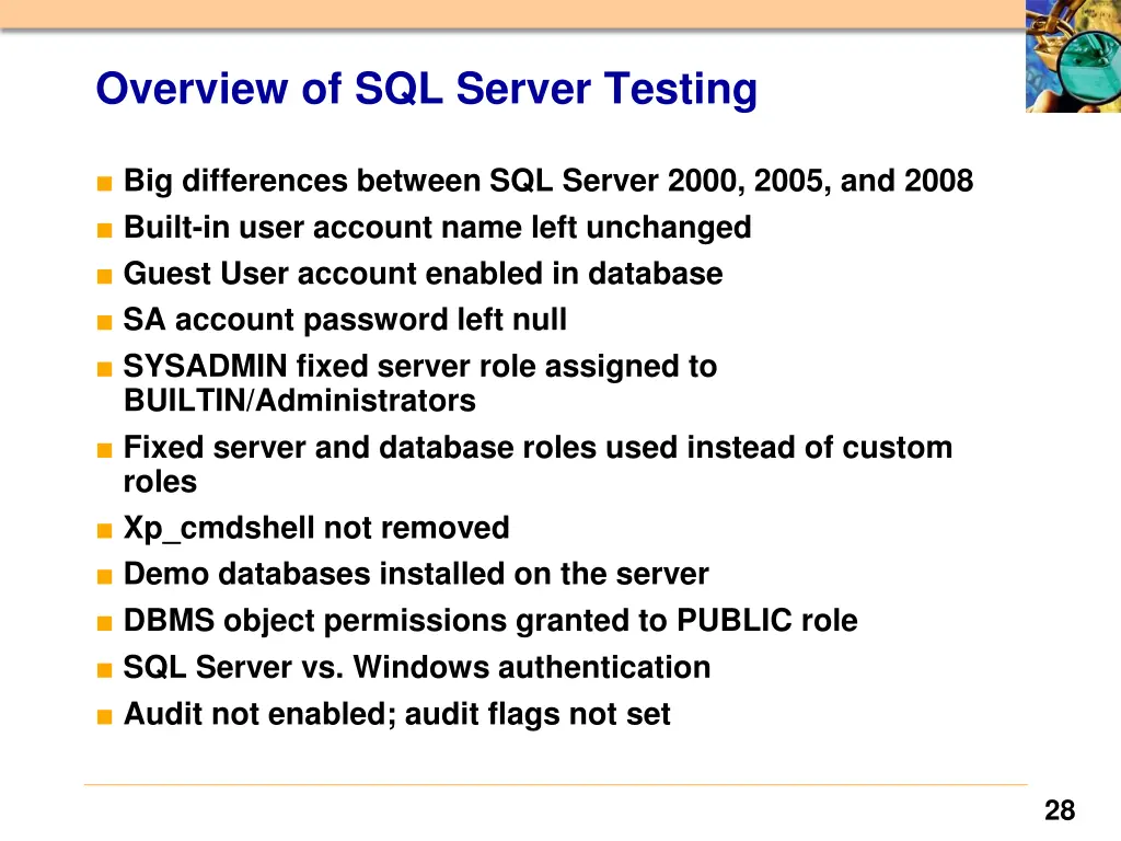 overview of sql server testing
