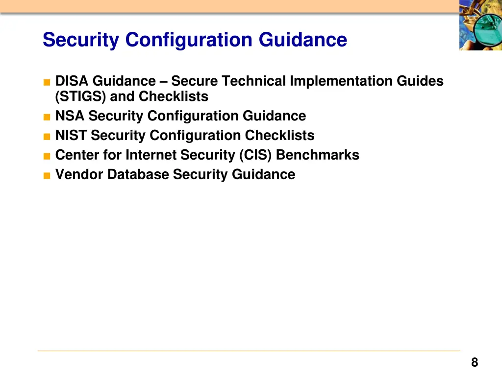 security configuration guidance