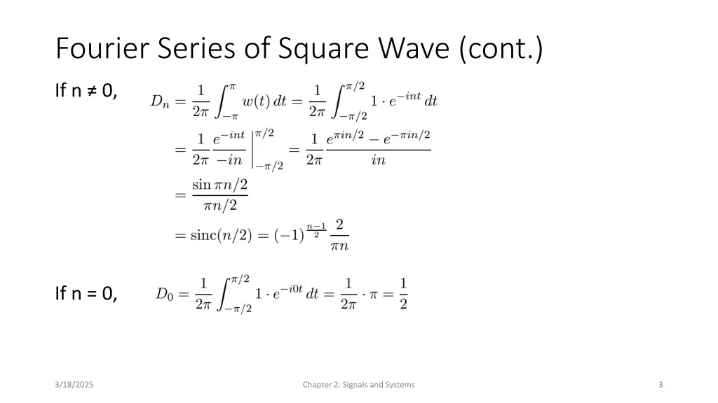 fourier series of square wave cont