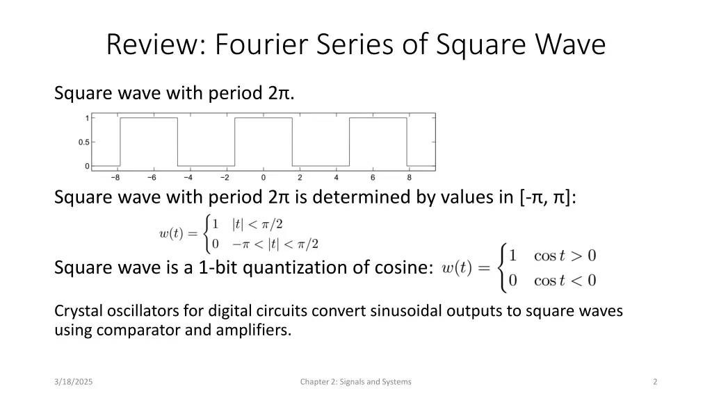 review fourier series of square wave
