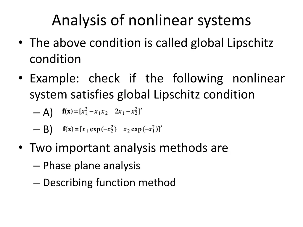 analysis of nonlinear systems the above condition